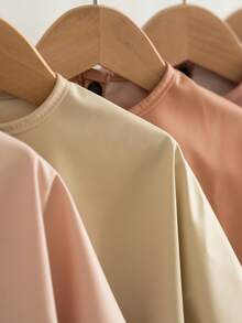 1pc Soft PU Long-Sleeved Waterproof Feeding Bib, Baby Bibs Plain Color, Long Sleeve Feeding Bib, Reverse Wear, Solid Color, Smock For Baby And Toddler Bib Suit