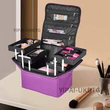 Extra Large Vanity Case Beauty Box Make Up Jewelry Cosmetic Nail Tech Storage UK - Purple - View 1