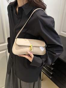 Women's Retro Faux Leather Flap Decor Underarm Shoulder Bag, Suitable For Dates, Outings, Parties And Other Occasions - Khaki - View 4