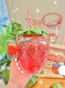 1 Pc Kawaii Strawberry Tumbler With Lid And Straw - Cute And PortableMilk Tea And Fruit Cup For Parties And On-The-Go Drinking