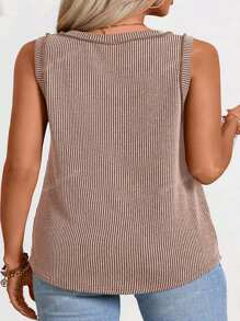 Plus Size Women's Round Neck Ribbed Vest Top Casual Vacation Summer