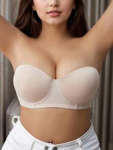Off-The-Shoulder, Concealed Top, Strapless, Seamless Back Lingerie Bra - Apricot - View 4