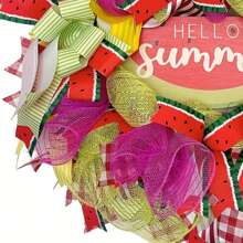 24 Inch Watermelon Summer Wreath For Front Door - Farmhouse Deco Mesh With Faux Fruit Slices - UV-Resistant Design, Red - Green Rustic Welcome Decor For Porch, Mother'S Day, And Independence Day