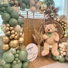 150pcs Greenish-Gray & White Balloon Arch Kit, Green, Beige & Gold Metallic Balloon Garland Set With Multicolor Confetti Balloons, Suitable For Birthday, Wedding, Baby Shower, Bachelor Party Decoration