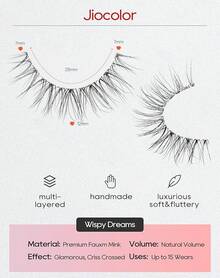 Natural False Eyelashes Clear Band Lashes Natural Look Jiocolor Wispy Faux Mink Lashes Demi-Wispies Fake Lahes 12MM 7 Pairs Wispy Dream(7mm-12mm) - Giấc mơ mỏng manh (7mm-12mm) - Xem 3