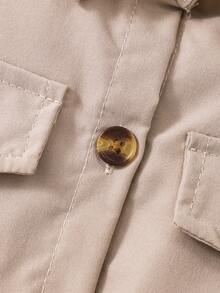 Tween Girls Casual Solid Color Sleeveless Collared Net Mesh Dress With Waist Belt, Summer - Khaki - View 6