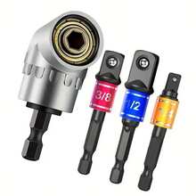 4pcs/Set, Heavy Duty Impact Electric Hand Tools, Driving Socket Adapter Extension Kit, 1/4", 3/8", 1/2" Hex Shank Drill Bit Nut Driver Set + 105-Degree Right Angle Driver, Extension Screwdriver Drill Bit Attachments - الأسود - مشاهدة 2