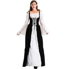 欧美方领系带腰部中世纪文艺复兴复古连衣裙，女士派对/服装长袍万圣节 - 黑色 - 查看 4