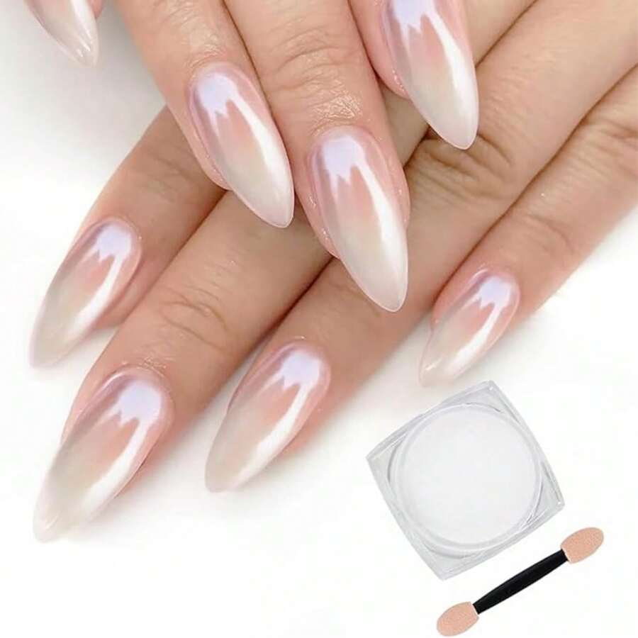 Weiße Perlmutt-Chrom-Nagelpulver, spiegelnder Effekt Aurora Magic Perle Nail Jewelry Glitzer Pulver, holografisch Meerjungfrau Perlmutt Neon Eisige Aurora Nagelpulver, DIY Nail Art Dekoration