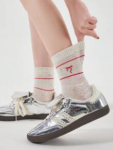 1 Pair Women's Lightweight Breathable Hollow Out Embroidered Bow Ballerina Style Colorful Polka Dot Crew Socks, Girls Fashion Casual Daily Wear - Multicolor - View 6