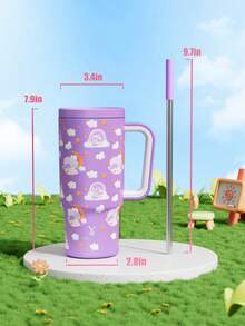 24盎司带把手保温杯，真空隔热不锈钢旅行杯，带吸管，真空隔热水瓶，可重复使用的不锈钢水瓶 - 保温/保冷长达24小时 - 紫色 - 查看 6