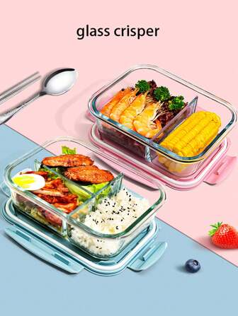 1pc Microwave Friendly Glass Food Container, Thermal Lunch Box. Note: Lid Cannot Be Heated.