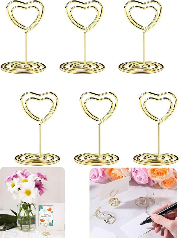 20pcs Mini Table Number Holders, Place Card Holder, Table Card Holders, Table Number Stands, Heart Shaped Table Sign Picture Photo Holder Menu Memo Clips For Valentine's Day Table Decor ,Graduations,Mother'Day Decorations