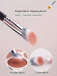 1pc Angled Stippling Blush Brush Diffusion Powder Liquid Makeup Stippling Blusher Brushes Angled Duo Fiber Goat Hair Beauty Tools - Black - View 4