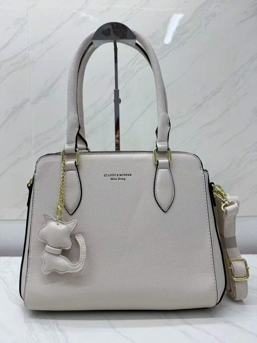 Large Women's Bag With Long Adjustable Strap With Key Chain Pocket 2 Compartments Bag - Beige - View 1