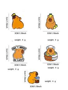 1pc Metal Capybara Charm, Cute Adorable Backpack Decoration Pin, Brooch, Button - Multiple Styles - View 3