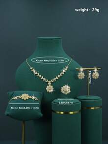 5 件 18K 镀金奢华皇家风格新娘婚礼配饰，手工制作，采用白色方晶锆石，包括项链、手链、耳环、戒指，适合日常佩戴和婚礼仪式，结婚周年纪念礼物 - 流蘇 - 查看 3