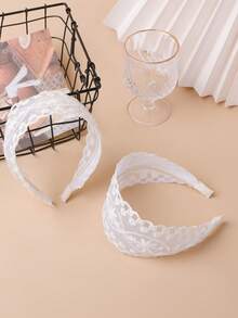 2pcs/Set Oversized & Wide Embroidered Floral Lace Headband, Versatile & Suitable For Daily Use For Women,Hairband,Hair Hoop Headbands - Multicolor - View 6