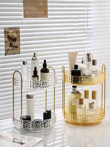 1pc 360° Rotating Makeup Organizer, Bathroom Storage Rack, Double-Layer Rotating Cosmetic Display Box, Suitable For Perfume, Skincare, Lipstick, Bathroom Vanity Top Storage, Desktop Decor, Holiday Gift - Multicolor - View 2