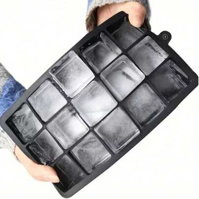 1个硅胶方形冰格模具，易脱模不粘硅胶材质，15格冰格，方便使用，适用于冰箱，多格设计，可制作饮料、鸡尾酒和咖啡冰块，适合家庭、酒吧派对使用，可制作均匀晶莹剔透的冰块，厨房必备吧台小工具，返校季厨房配件