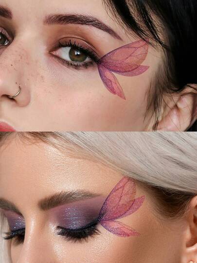12pcs Glitter Butterfly Temporary Tattoo Stickers, Suitable For Women And Girls Eye And Face Makeup Decoration, Shiny Fairy Wings Body Art Bright Butterfly Waterproof Fake Tattoos, Suitable For Festival Party Eye Decoration