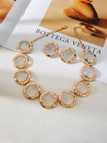 Set de joyas con collares y aretes con incrustaciones de círculos geométricos de acrílico, estilo metálico, joyas geométricas, joyas de uso diario, accesorios de moda, regalo festivo, joyas de fiesta