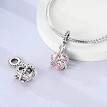 1 pingente de laço rosa prateado, pingente em forma de borboleta incrustado com zircônia cúbica, pingente de borla em forma de coração, adequado para pulseiras, joias faça você mesmo, joia de presente em estilo doce para mulheres