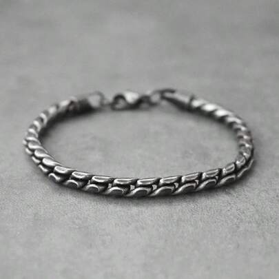 复古扭纹链男式手链手工朋克摇滚不锈钢摩托车手链男士手饰礼物