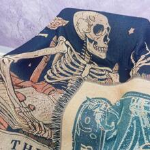 Skull Reader Pattern, Bohemian Style Jacquard Weave Fringe Blanket, Thick, Stain Resistant, Tear Resistant, Washable, Easy Care, Non-Fading, Non-Pilling, Suitable As Bedspread, Sofa Throw, Office Lap Blanket, Picnic, Camping And Home Decor