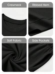 Fisoew Women's 2 Piece Outfits - High Waist Casual Tracksuit Set, Oversized Cropped Sweatshirt & Running Shorts, Summer Y2K Streetwear, Fashion Matching Lounge Set - 黑色 - 查看 8