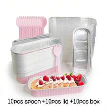 Mini Bread Pan With Lid And Spoon, Rectangular Foil Baking Tray, Mini Cheesecake Container, Multi-Function High Capacity Pastry Box For Baking, Cheese, Sweet Potato, Sushi, Desserts - Ideal For Home, Restaurant, Kitchen, Parties, Weddings, Graduations, Christmas, Halloween, Easter, Thanksgiving, Valentine's Day - Multicolor - View 13