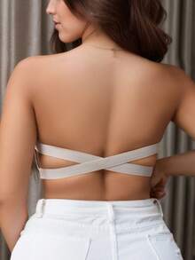 Off-The-Shoulder, Concealed Top, Strapless, Seamless Back Lingerie Bra - Apricot - View 5