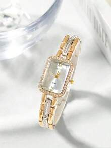 1pc New Arrivals Square Dial Women Watch, Elegant Fashionable Style With Roman Numerals And Rhinestone, Suitable For Party,Holiday,Birthday,The Best Gift Watch For Ladies
