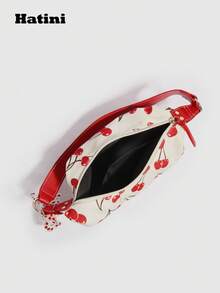 1pc HATINI Unique Design Cute Bow Decor Sling Bag, Casual Versatile Shoulder Bag, Lightweight Minimalist Sports Bag For Women, Dumpling Shape Purse Suitable For Work Commute, Dating, Shopping - Red and White - View 4