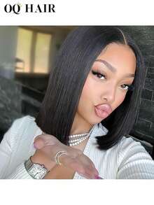 OQ Hair Wear & Go Glueless Wig Straight Bob 6x4 HD Lace Closure Wig Human Hair Wig Glueless Wear Go Wigs 180% Density 12-14 Inch Pre-Cut & Pre-Plucked Unprocessed Human Hair Wigs Natural Color Hairline Daily Use For Women Hollween Costumes For Women Green Disfraz Halloween Mujer Accesorios Para El Pelo Costume Travel Essential Costumes For Woman Gold Heels Gifts For Women - SNatural - View 4