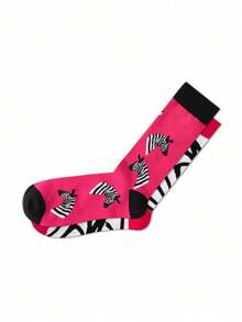 2 Pairs Zebra Pattern Mid-Calf Socks, Couples Socks For All Seasons - Multicolor - View 4