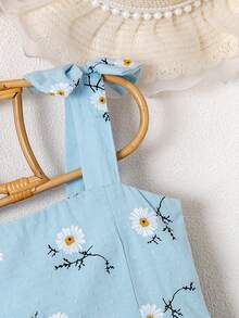 Young Girl  Checkered Cami Sundress With Floral Print & Ruffle Hem Details, Summer Essential Fresh Dress - Blue - View 4