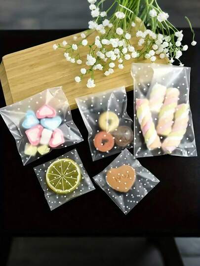 100 个磨砂圆点自粘袋时尚款式适合毕业季、婚礼、生日、母亲节、食品袋、糖果袋、节日礼品包装袋、烘焙包装用品