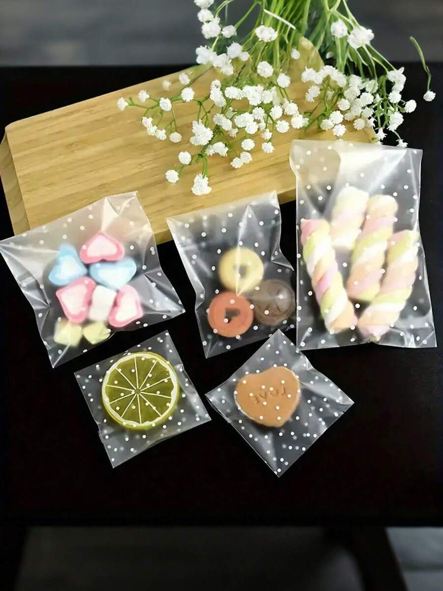 100 个磨砂圆点自粘袋时尚款式适合毕业季、婚礼、生日、母亲节、食品袋、糖果袋、节日礼品包装袋、烘焙包装用品 - 彩色 - 查看 1