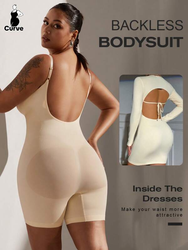 1 Pieza Shapewear tipo corsé sin espalda sexy y de microfibra para mujer de talla grande, uso de verano