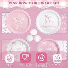 10/20/50/100pcs,Black Bow Plates And Napkins Cups Tableware Sets For Coquette Birthday Decorations, Black Birthday Party Supplies Bow Birthday Decorations - Pink - View 4