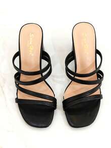 Revreal Strappy Block Heels With Square Toe Design Summer Bohemian - Black - View 2