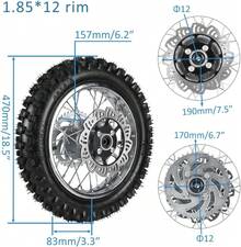 14" 12" Wheels Front 60/100-14 & Rear 80/100-12 Tire With Rim + Brake Disc & Sprocket 12mm Bearing For Dirt Pit Bike Motocross Off Road 70cc 90cc 110cc 125cc SSR Taotao - 1 - View 3