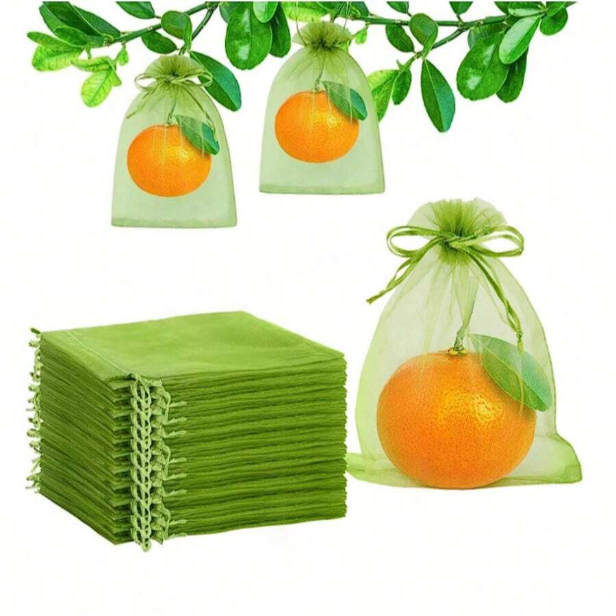 50个装花园水果保护网袋防虫防鸟水果网袋保护植物免受害虫鸟类松鼠侵害多功能抽绳收纳袋 - 彩色 - 查看 1