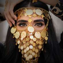 1pc Elegant Vintage Gold Mask Veil, Fashionable Hollow Coin Alloy Face Veil With Tassel, Versatile For Masquerade Party, Street Style, Nightclub, Festival Celebration, Shiny & Sexy, Valentine's Day Costume - Square Mask - View 3