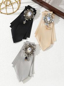 1pc Elegant Design Alloy Royal Brooch, Oversized Rhinestone Shiny Ladies Tie Style Brooch, Luxury Jewelry Pin, Suitable For Dates And Daily Wear, Gift - Simplicity - View 4