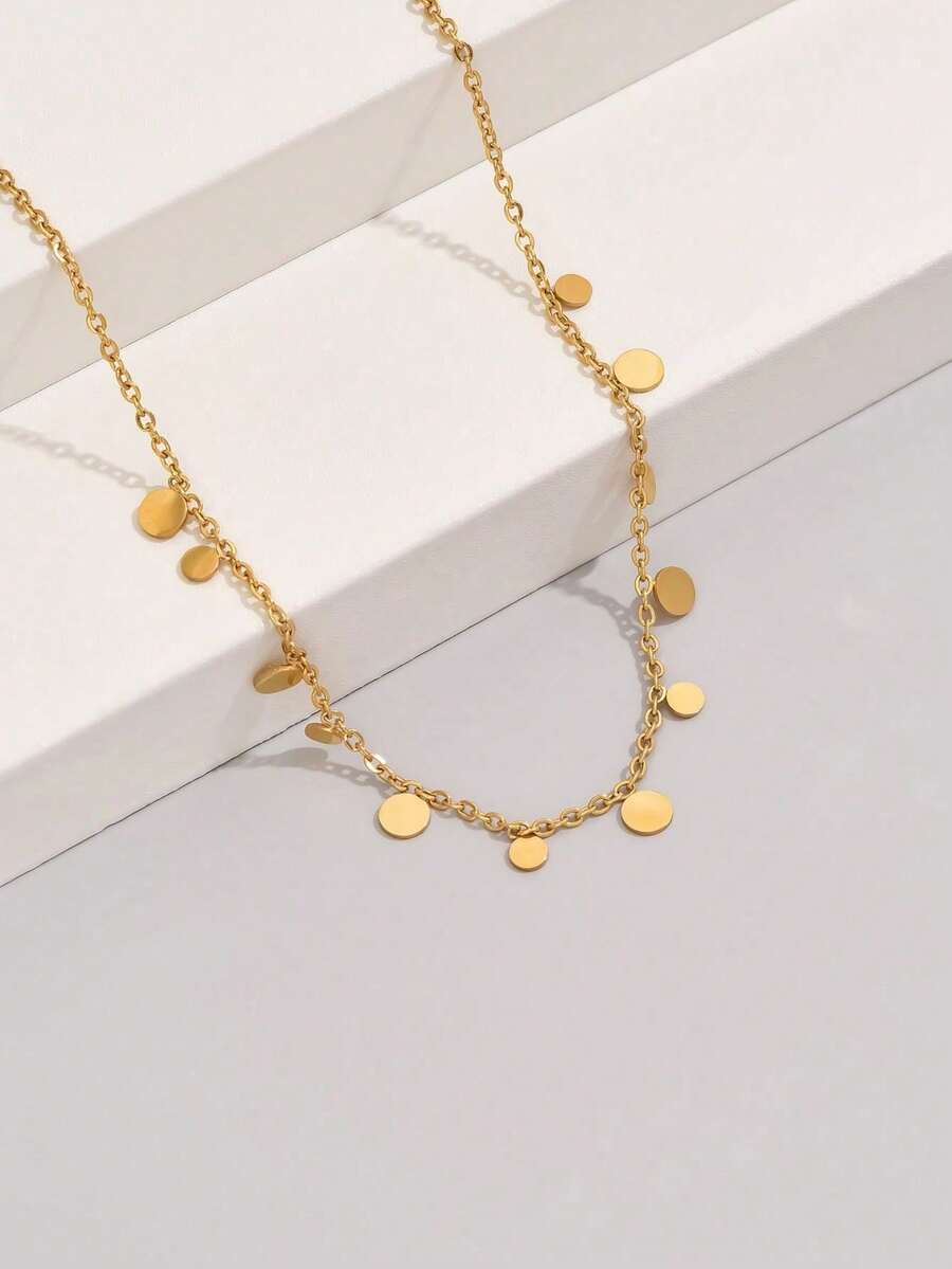 1 件 18K 镀金不锈钢简约多圈吊坠颈链，女士时尚珠宝，日常佩戴和礼物