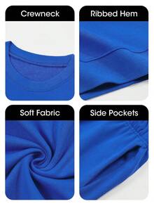 Fisoew Women's 2 Piece Outfits - High Waist Casual Tracksuit Set, Oversized Cropped Sweatshirt & Running Shorts, Summer Y2K Streetwear, Fashion Matching Lounge Set - Màu xanh lam - Xem 8