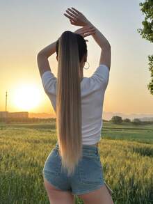 Claw-Style Ponytail Hair Extensions, Long Straight Black-Brown 24-26 Inch Heat-Resistant Fiber Clip-In Ponytail - Brown Ombre - View 5