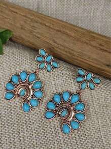 1 paio di orecchini alla moda vintage stile boho con contrasto di colore tra turchese scuro e bianco, per donne